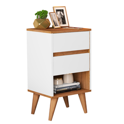 Mesa Duda Mesinha de Cabeceira Pés Palito Criado Estilo Retrô, Cantinho Decorado Quarto 2 Gavetas 1 - 2