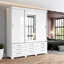 Ver imagem 1 de Guarda-Roupa Casal com Espelho 3 Portas de Correr e 9 Gavetas Camille Espresso Móveis