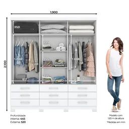 Guarda-Roupa Casal com Espelho 3 Portas de Correr e 9 Gavetas Camille Espresso Móveis - 4