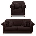 Ver imagem 1 de Kit Poltrona e Sofá Living 2 Lugares 1,60m Vênus Suede Marrom Café Pés Castanho - Pallazio
