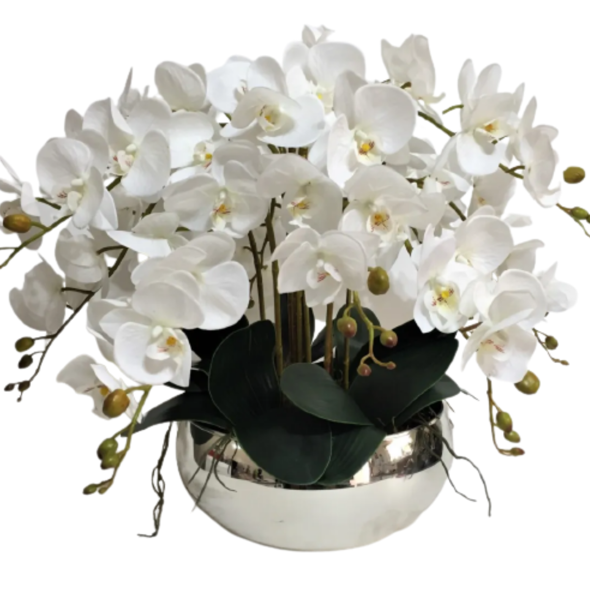 Arranjo Artificial 10 Hastes Orquídeas Silicone e Vaso