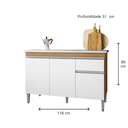 Ver imagem 2 de Balcão para Cozinha 1,2 M 3 Portas 1 Gav sem Tampo - Tatiane: Amendoa/branco