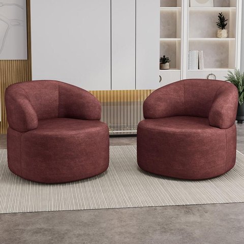 Kit 02 Poltronas Giratória Orgânica para Sala de Estar Living Helena L02 Linho Bordô - Lyam Deco
