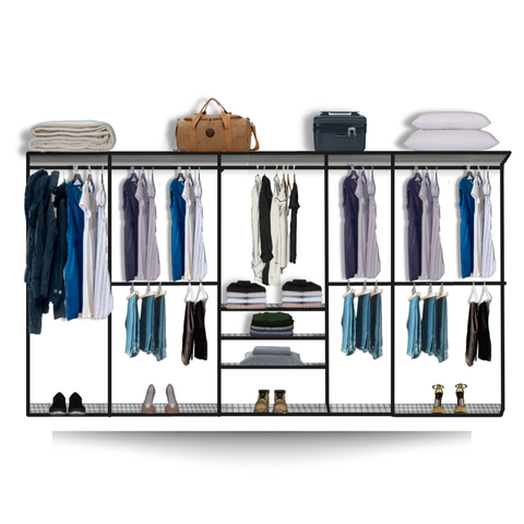 Cabideiro Arara Closet Casal Prateleira Aço Aramado - 4,00m Pt