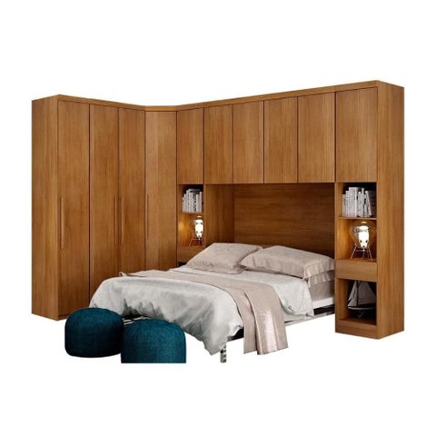 Quarto Modulado Rizon 6 Peças (1 Armário Ponte + 1 Closet + 2 Guarda Roupas + 2 Complementos)