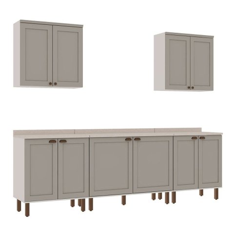 Cozinha Completa Liz 10 Portas 5 Prateleiras 100% MDF Branco/Fendi - Genialflex