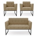 Ver imagem 1 de Kit 1 Sofá Namoradeira e 2 Poltronas Suede Base Metálica Industrial Preto - D'Rossi Cor Marrom