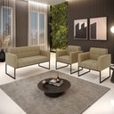 Ver imagem 7 de Kit 1 Sofá Namoradeira e 2 Poltronas Suede Base Metálica Industrial Preto - D'Rossi Cor Marrom