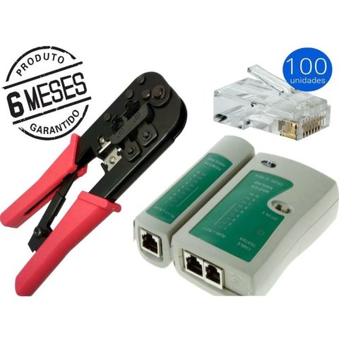  Kit Alicate De Crimpar/testador Cabo Rede/100 Conector Rj45