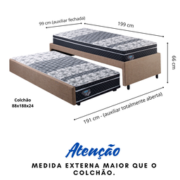 Bicama Box Solteiro Linho Marrom 88x188 com Dois Colchões Gransleep Verticoil Ecoflex - 2