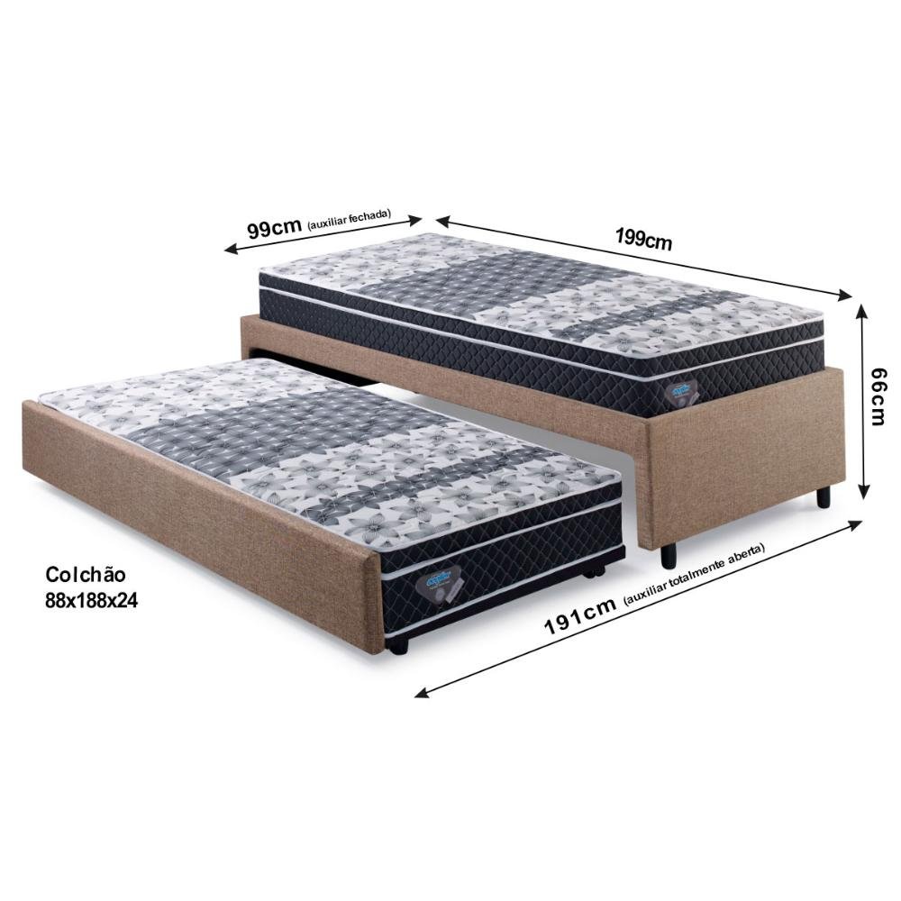 Bicama Box Solteiro Linho Marrom 88x188 com Dois Colchões GranSleep Verticoil Ecoflex - 2