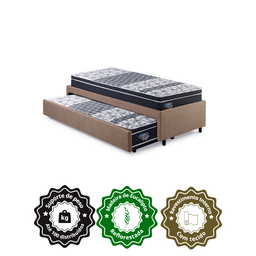 Bicama Box Solteiro Linho Marrom 88x188 com Dois Colchões Gransleep Verticoil Ecoflex - 6