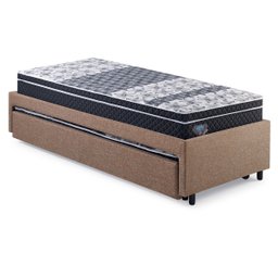 Bicama Box Solteiro Linho Marrom 88x188 com Dois Colchões Gransleep Verticoil Ecoflex - 4