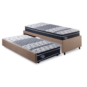 Bicama Box Solteiro Linho Marrom 88x188 com Dois Colchões Gransleep Verticoil Ecoflex