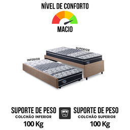 Bicama Box Solteiro Linho Marrom 88x188 com Dois Colchões Gransleep Verticoil Ecoflex - 7