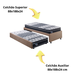 Bicama Box Solteiro Linho Marrom 88x188 com Dois Colchões Gransleep Verticoil Ecoflex - 8
