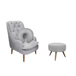Kit Amamentação Poltrona, Puff e Almofada Suede Cinza Dominic Decor Lille - 1