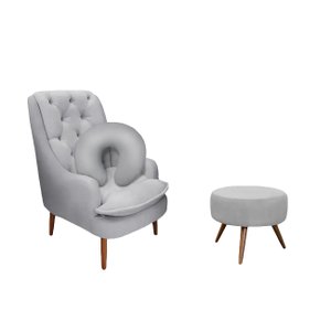 Kit Amamentação Poltrona, Puff e Almofada Suede Cinza Dominic Decor Lille