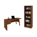 Ver imagem 1 de Escritório com Mesa para Computador 2 Gavetas com Armário Prateleiras Portas Amendoa - Fdecor