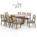 Ver imagem 2 de Mesa de Jantar Liz 180x90cm Vidro 25mm Cinamomo Off White com Kit 8 Cadeiras Linho Prata -Valdemóvei