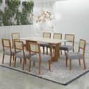 Ver imagem 1 de Mesa de Jantar Liz 180x90cm Vidro 25mm Cinamomo Off White com Kit 8 Cadeiras Linho Prata -Valdemóvei