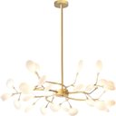 Ver imagem 1 de Lustre Teto 75cm Ramos de Árvore 30 Leds Luminária Metal Dourado Gimpo Kjdd-e-522-gold-30