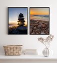 Ver imagem 2 de Kit 2 Quadros Decorativos Praia Pedras e Conchas 33x24cm:madeira Branca