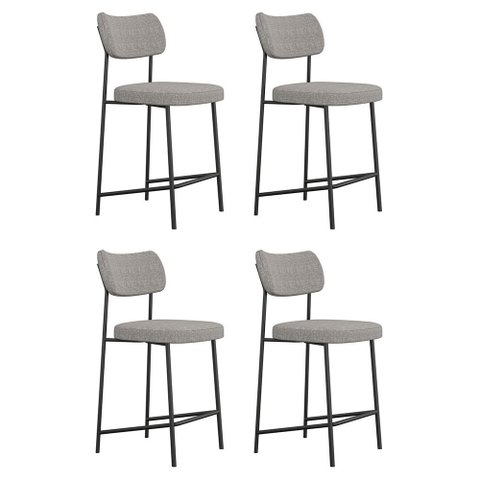 Kit 04 Banquetas Médias para Cozinha Lila Estofada com Encosto Linho Cinza - Desk Design