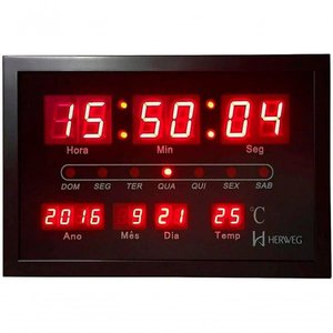 Relógio Parede Led Digital 110/220 V Termômetro Herweg 6289