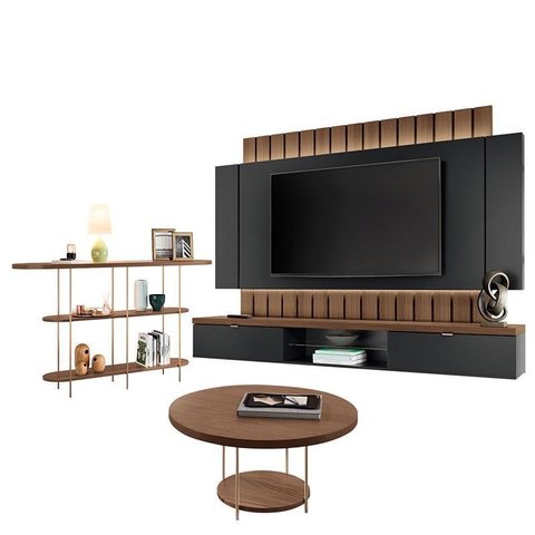 Home Suspenso Illusion 2.2 Preto Castanho e Aparador Infinity e Mesa de Centro Sky Castanho- Hb Móve