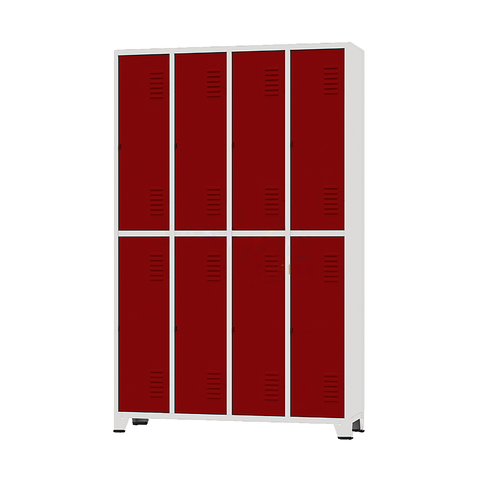 Armário Roupeiro De Aço Vestiário Academia 8 Portas C/ Prateleira Locker Vermelho