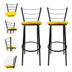 Kit 2 Banqueta Alta Preta Cozinha Gourmet Americana Balcão:amarelo