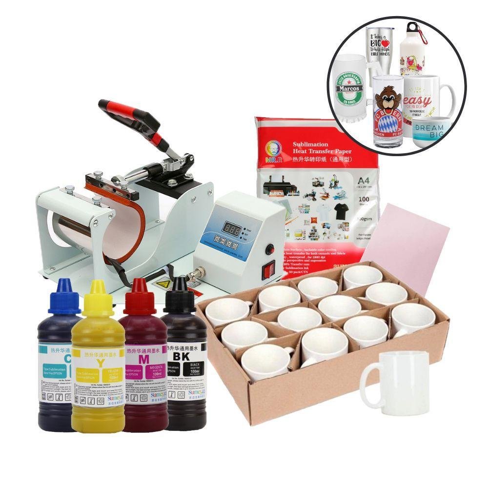 Kit Prensa de Caneca 110v+12 Canecas+4 Tintas+papel A4