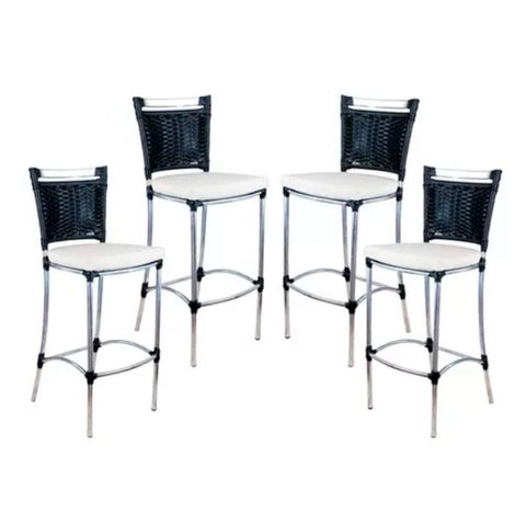Kit 4 Banquetas em Alumínio Jk para Cozinha Preto