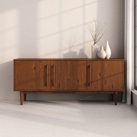 Aparador de Sala Minimalista Buffet 4 Prateleiras Madeira Castanho Tecca Idimex