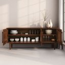 Ver imagem 4 de Aparador de Sala Minimalista Buffet 4 Prateleiras Madeira Castanho Tecca Idimex