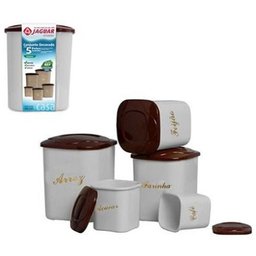 Conjunto 5 Potes Porta Mantimentos Arroz Açucar Café Farinha Feijão - 22549 - 1