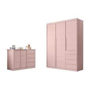 Quarto Infantil Bebê Pérola Cômoda e Guarda Roupa Rosê