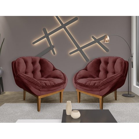 Kit 2 Poltronas Decorativa Marcela Veludo Marsala