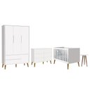 Ver imagem 1 de Dormitório Completo Infantil Theo 3 Portas, Cômoda 6 Gavetas, Berço e Mesa de Canto Branco Fosco com