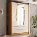 Ver imagem 1 de Guarda Roupa Roupeiro Domo 4 Portas com Espelho 4 Gavetas Cinamon Touch Off White Demóbile