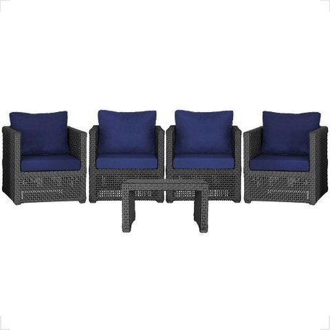 Mesa e 4 Poltronas Madri Corda Náutica Estofado 10 Trama Preto
