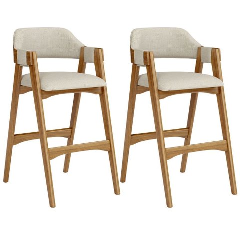 Kit 02 Banquetas Altas para Cozinha Sala de Jantar Bar Suran L02 Linho Champagne - Lyam Decor