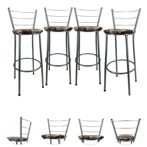 Kit 4 Banquetas Alta Prata Cozinha Gourmet Americana Balcão:marrom Floral