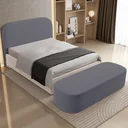 Ver imagem 1 de Cabeceira Cama Box Casal 140cm Lanna com Puff Recamier Doha W01 Suede Cinza - Lyam Decor