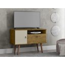 Ver imagem 3 de Rack Para TV 32 Polegadas Retrô com 2 Portas e Divisórias - Nature com Off White