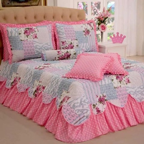 Cobre Leito Queen Belize 06 Peças Estampado com Rolinho e Almofadas