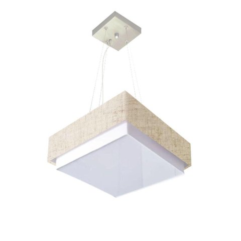 Lustre para Sala de Jantar Vivare Md-4402 Cúpula em Tecido 40x40cm Cor Rustico-bege Bivolt