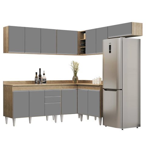 Armário de Cozinha Modulado de Canto 7 Peças Cp20 Balcão com Tampo Castanho/cinza - Lumil Lumil Móve