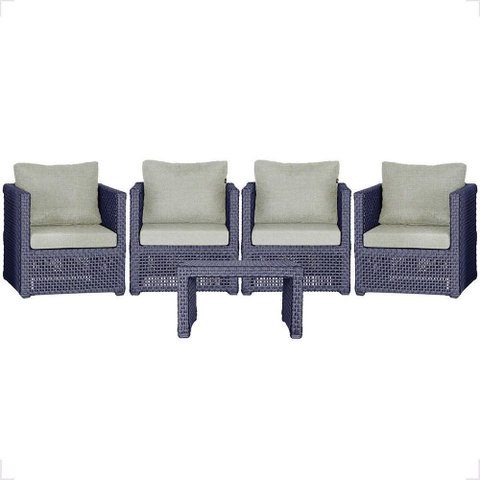 Mesa e 4 Poltronas Madri Corda Náutica Estofado 3 Trama Azul